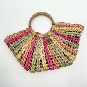 Vintage Handbag Woven Large Straw Colorful Tote Purse